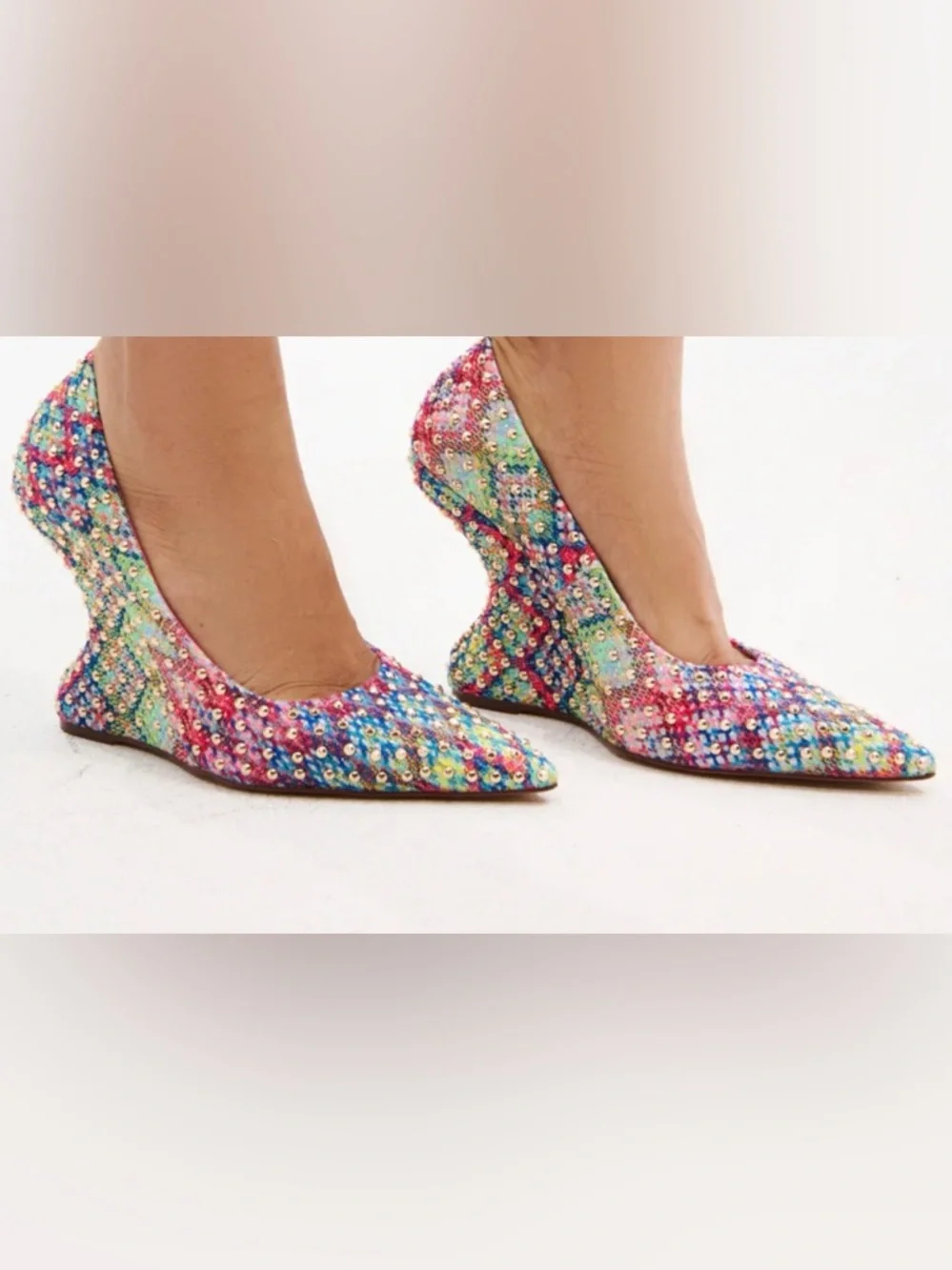 Multicolor Crystal Embellished Wedge Pump